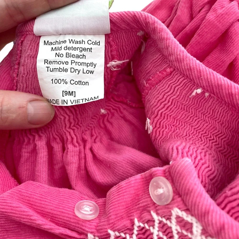 Smocked Auctions micro corduroy smocked one piece jumpsuit Size 9M‎ pink cute